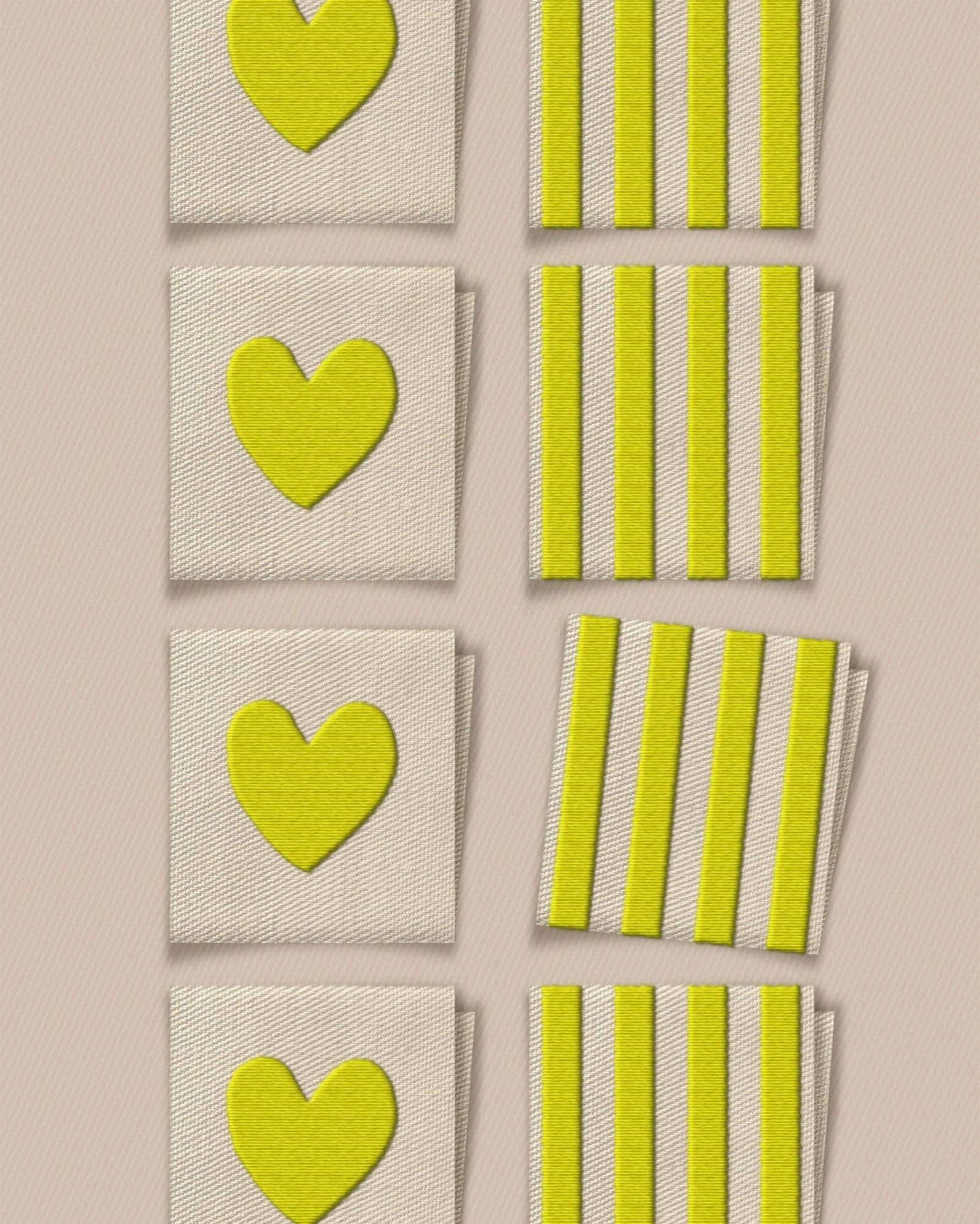 Citron Heart and Stripe Square Garment Labels: Set of8