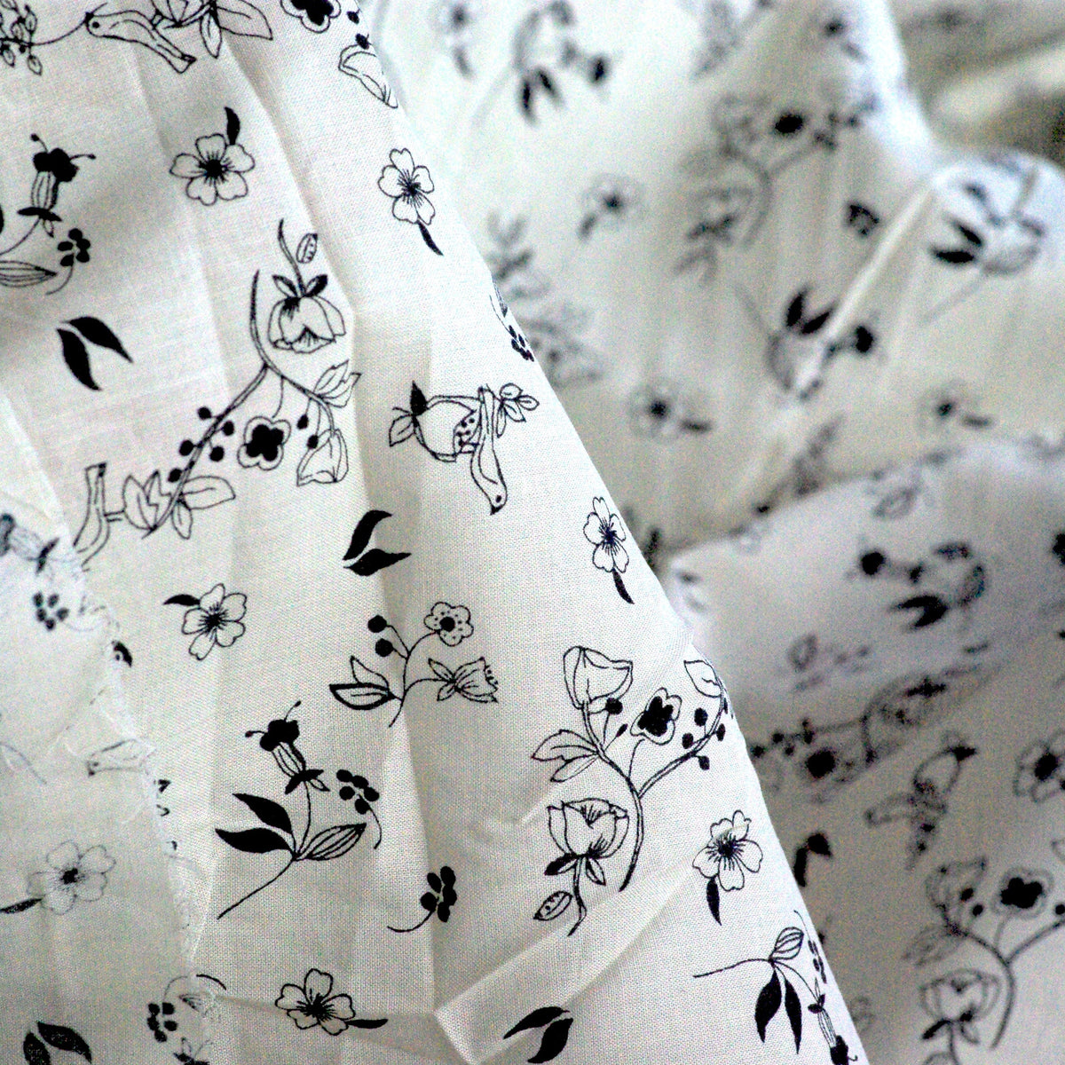 Cotton Lawn, Cream and Black Bird Print