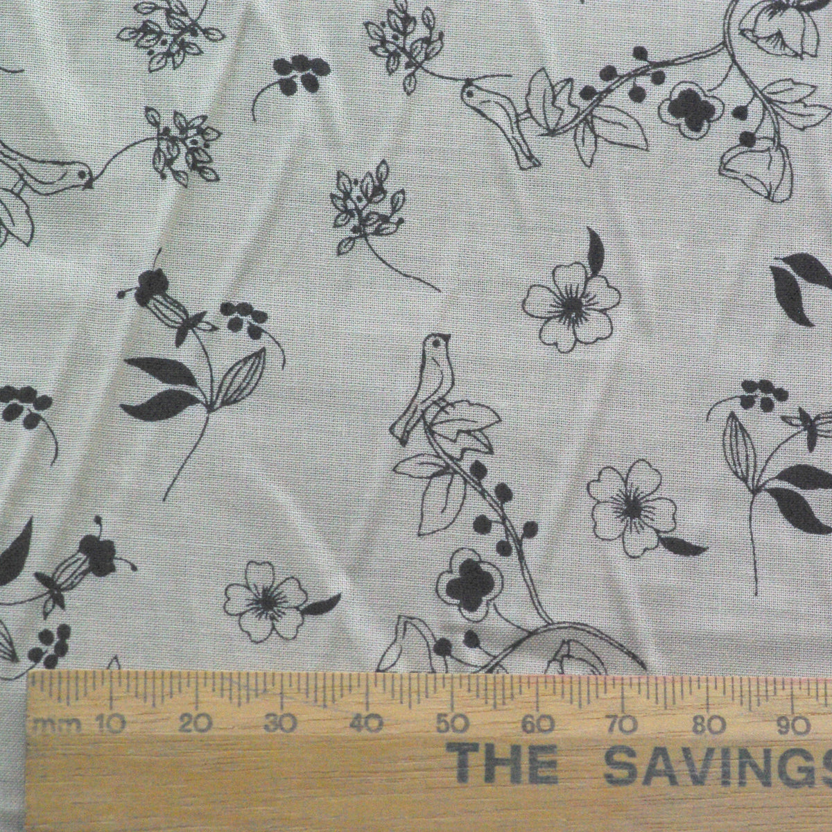 Cotton Lawn, Cream and Black Bird Print