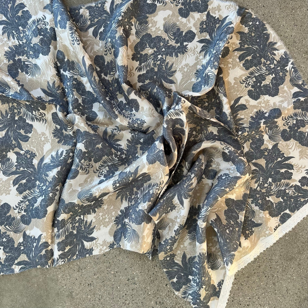 Amazon Cream/tan/blue tropical floral
